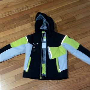 Kids Obermeyer Ski Jacket in Black and Neon Green
